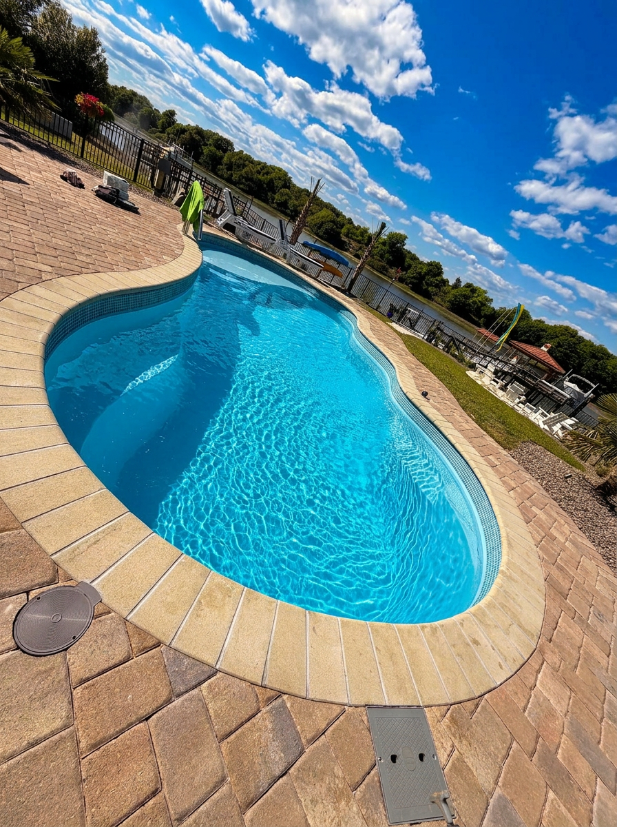 Freeform pool with sparkling turquoise water