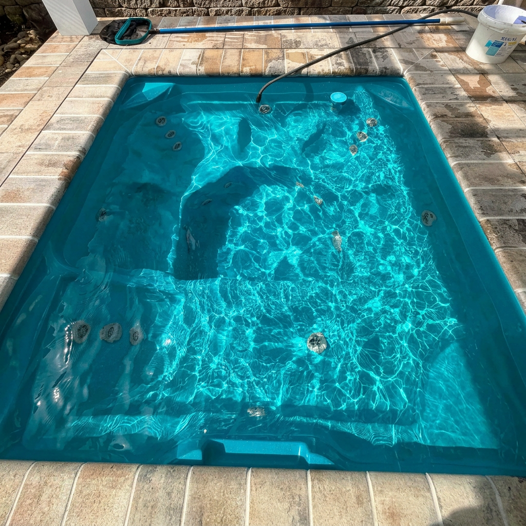 Fiberglass spa with bubbling jets